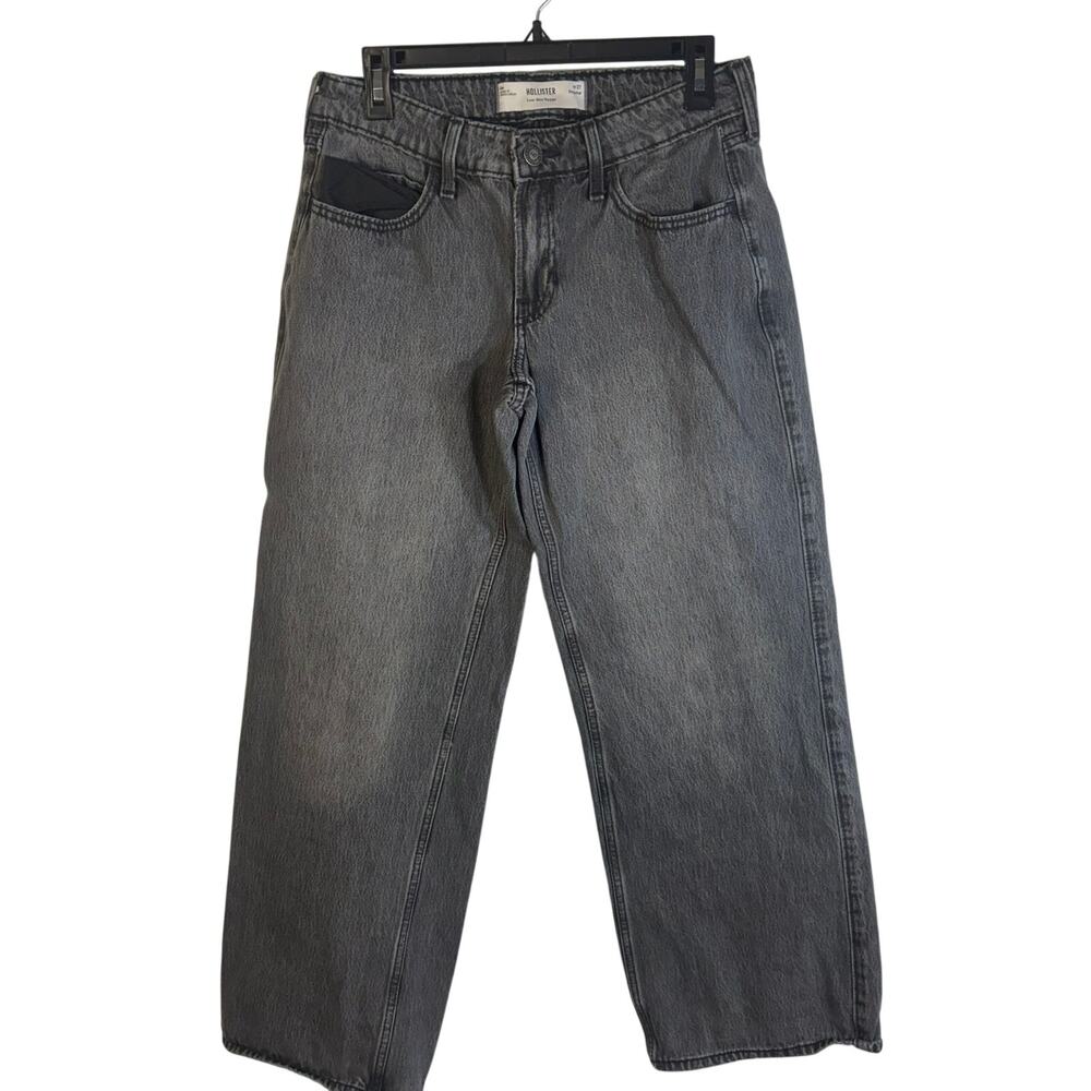Hollister Womens 4R W27 Low Rise Baggy Jeans Gray Black Wash Wide Leg Y2K